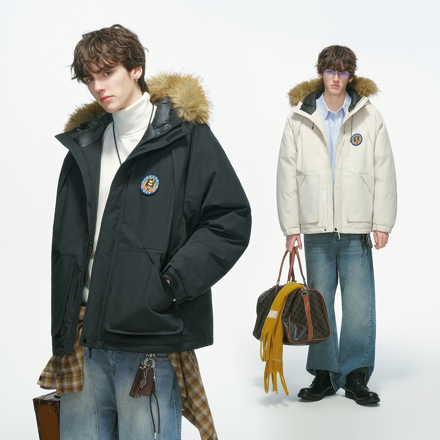 Dream made 美式毛领连帽派克服男冬季加厚棉衣防风保暖棉服棉袄