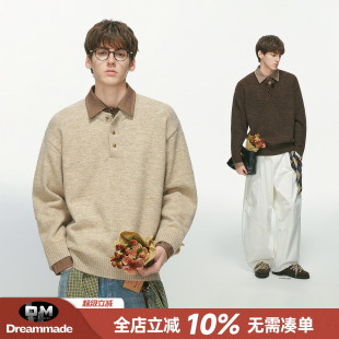 Dream made人夫感穿搭绵羊毛假两件毛衣男款秋冬季内搭叠穿针织衫