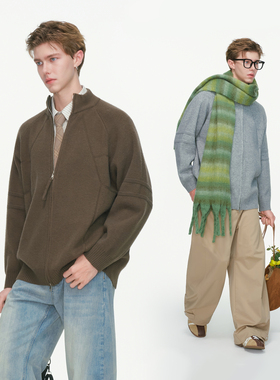 Dream made美式双拉链开衫毛衣男款秋冬季加厚内搭情侣针织衫外套