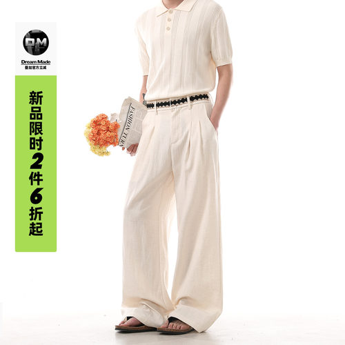 Dream made 老钱风A字双褶天丝亚麻西裤男款夏季薄款透气男生裤子