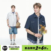 夏季 Dream 休闲男生白色衬衣 衬衫 男款 made美式 假两件格子拼接短袖