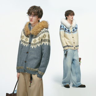 加厚情侣针织衫 Dream 毛衣男秋冬季 毛领连帽费尔岛开衫 外套 made