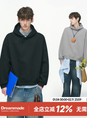 Dream made 秋冬季加绒加厚重磅连帽卫衣男cleanfit短宽男生外套