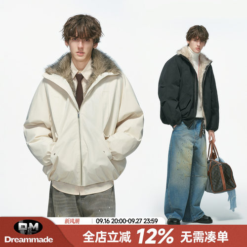 Dream made 狼王座山雕外套男款冬季加厚仿狼毛棉服保暖冬装棉袄