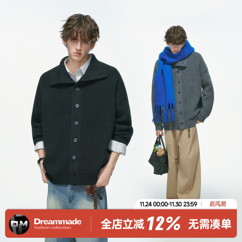 Dream made 美式老钱风高领开衫毛衣外套男秋冬季宽松慵懒针织衫
