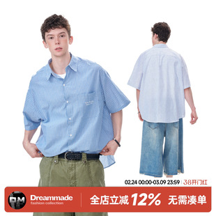 Dream made美式cleanfit条纹廓形短袖衬衫男夏季休闲宽松男生衬衣
