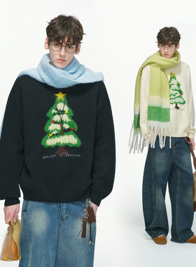 Dream made 圣诞树刺绣毛衣男款秋冬季加厚情侣针织衫男生毛线衣