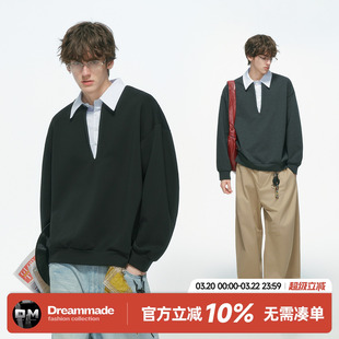 Dreammade 知识分子假两件卫衣男春秋季2026新款衬衫领学院风上衣