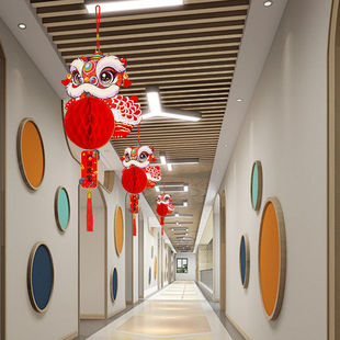2026新年春节新款蜂窝灯笼元旦挂饰挂件商场门店过道新年布置装饰