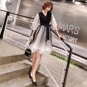 黑色小晚礼服裙女气场女王显瘦派对洋装 主持人 连衣裙平时可穿短款