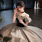 晚礼服女2022新款 夏一字肩敬酒服黑色赫本风宴会名媛主持人连衣裙