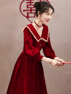 敬酒服新娘平时可穿大码孕妇遮肚子小个子订婚红色小礼服连衣裙女