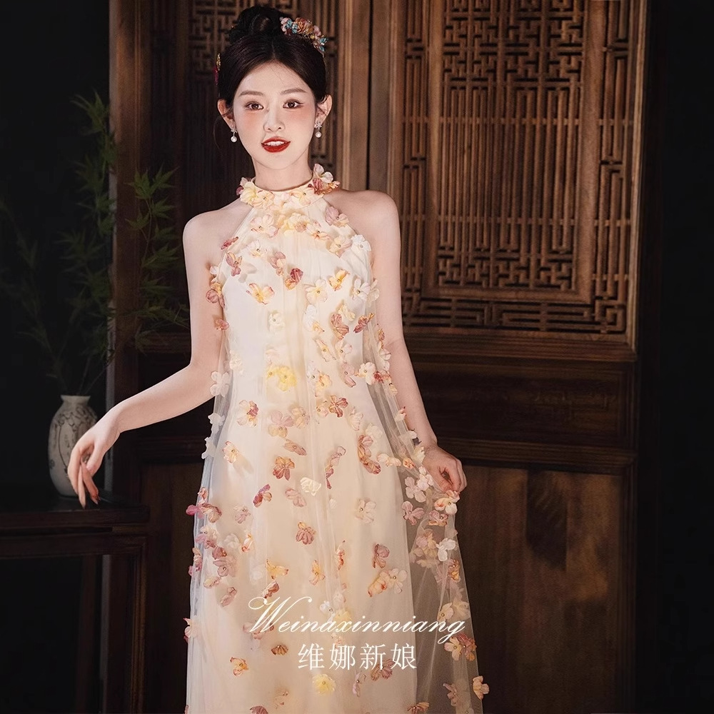 法式晚礼服女2025新款轻奢小众高端订婚连衣裙网纱敬酒服新娘