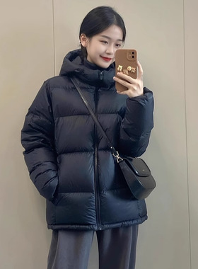 黑色白鸭绒羽绒服女短款2024冬季新款韩版高级感小个子面包服外套