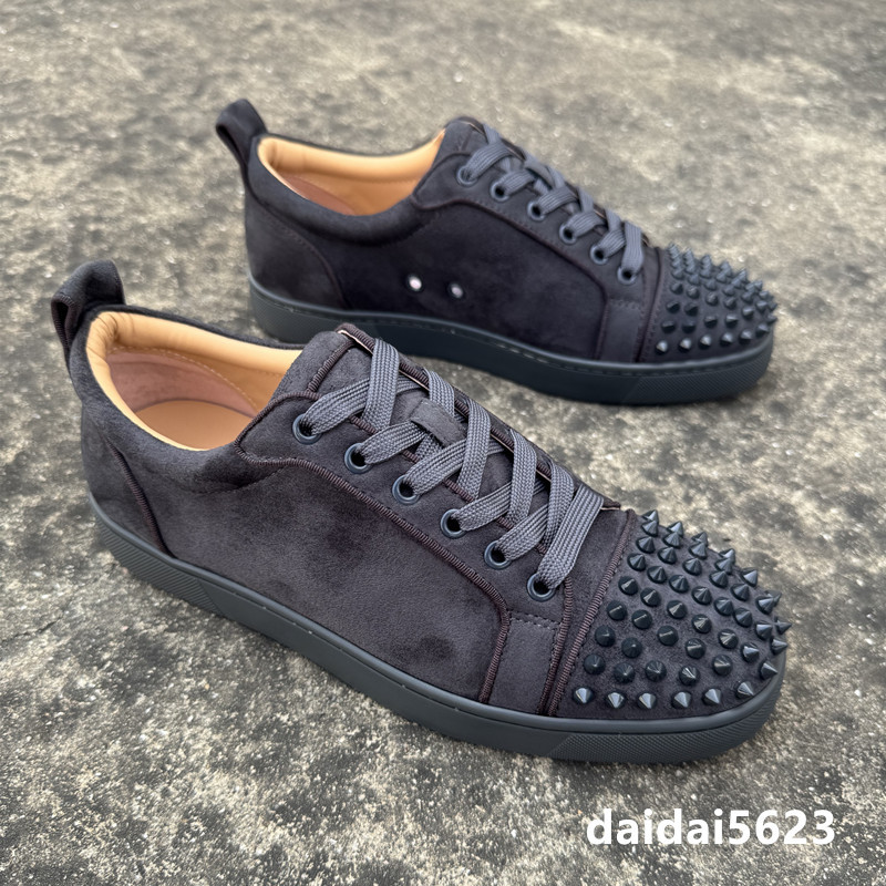 thumbnail for Genuine leather CL men's shoes red sole shoes rivets CL toe studs low couple women's shoes rhinestone embroidery casual trend board shoes