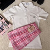 夏季 川野栗jk原创立领polo衫 学生日常百搭Jk收腰刺绣套装 小栗