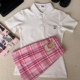 夏季 川野栗jk原创立领polo衫 学生日常百搭Jk收腰刺绣套装 小栗
