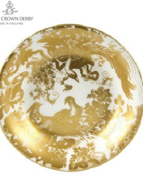 英国Royal Crown Derby皇冠德贝Aves - Gold皇家金孔雀16cm麦片碗