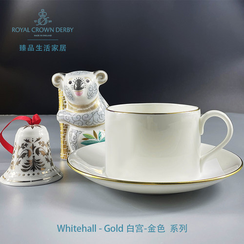 英国Royal Crown Derby德贝白宫金色欧式骨瓷茶杯咖啡杯碟礼盒装