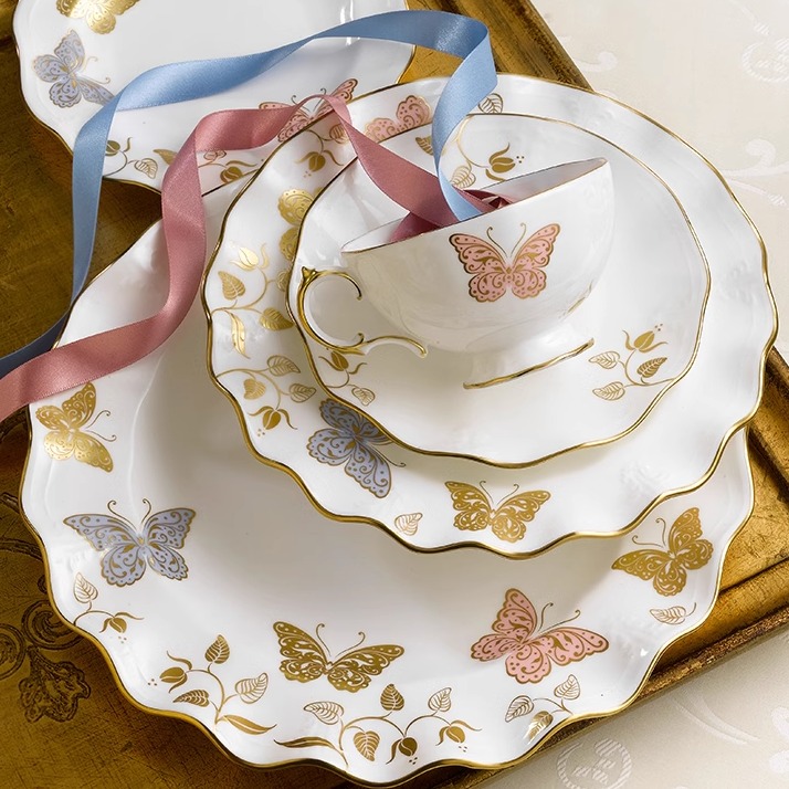 德贝平盘骨瓷荷叶边小清新餐具