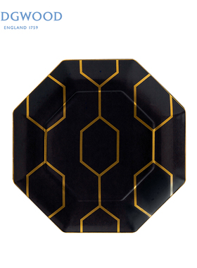 WEDGWOOD威基伍德GIO GOLD几何金色骨瓷黑色23cm八角点心盘礼盒装