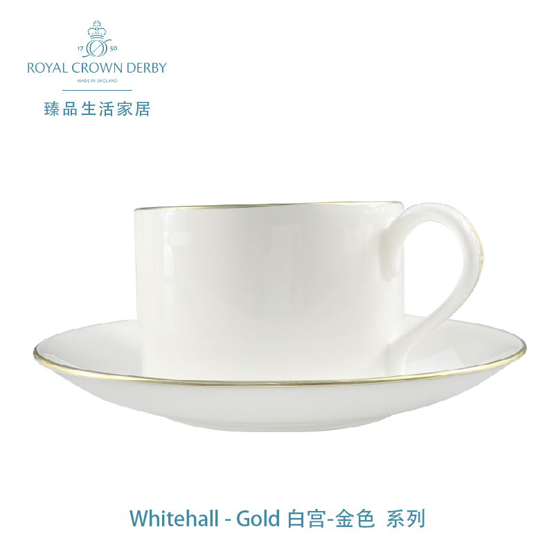 英国Royal Crown Derby德贝白宫金色欧式骨瓷茶杯咖啡杯碟礼盒装