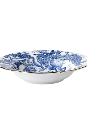 RoyalCrownDerby德贝Aves - Blue蓝孔雀骨瓷欧式深盘西式点心平盘