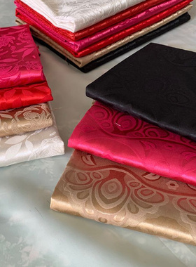 中式国风白色黑色杏色红色缎面暗纹提花缎古风旗袍汉服装布料面料