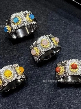 意大利布契小雏菊戒指 女V金高版本拉丝粉蛋白指环宫廷风时尚个性