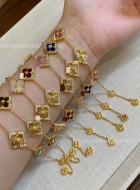 新款布契间镭射五花手链 女高版V金镶钻虎眼石天河石手饰宫廷复古