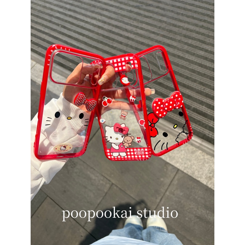 PooPookai红色边框可爱卡通猫咪适用于苹果16/17promax/iPhone15pro手机壳女款14全包防摔13保护套