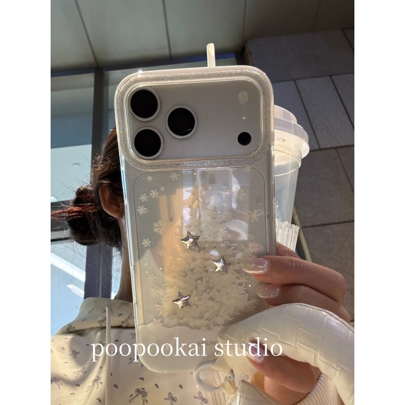 PooPookai冬日ins雪地松树星星立体适用于苹果16/17promax/iPhone15pro手机壳女款14全包防摔13保护套