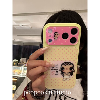 PooPookai全包精孔黄底波点小玉适用于苹果16/17promax/iPhone15pro手机壳女款14全包防摔13保护套
