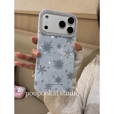 PooPookai氛围感ins闪粉雪花适用于苹果16/17promax/iPhone15pro手机壳女款14全包防摔13保护套