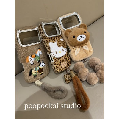 PooPookai闪钻猫耳镜头框毛绒kt猫适用于苹果16/17promax/iPhone15pro手机壳女款14全包防摔13保护套