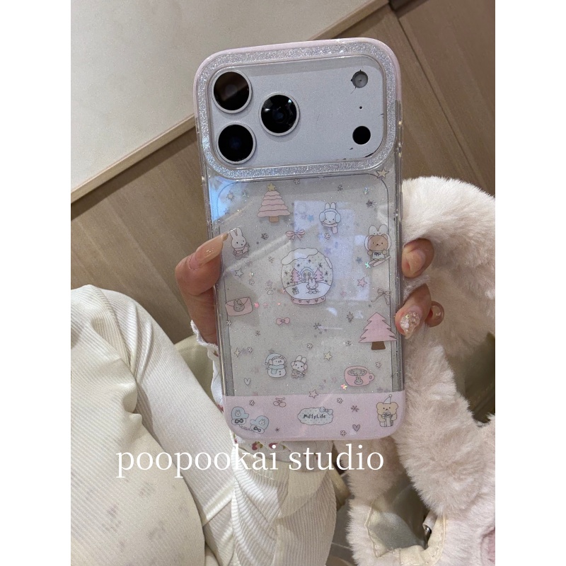 PooPookaiins韩系闪粉松树米菲兔适用于苹果16/17promax/iPhone15pro手机壳女款14全包防摔13保护套
