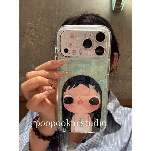PooPookai可爱绿色贝壳纹小玉适用于苹果16/17promax/iPhone15pro手机壳女款14全包防摔13保护套