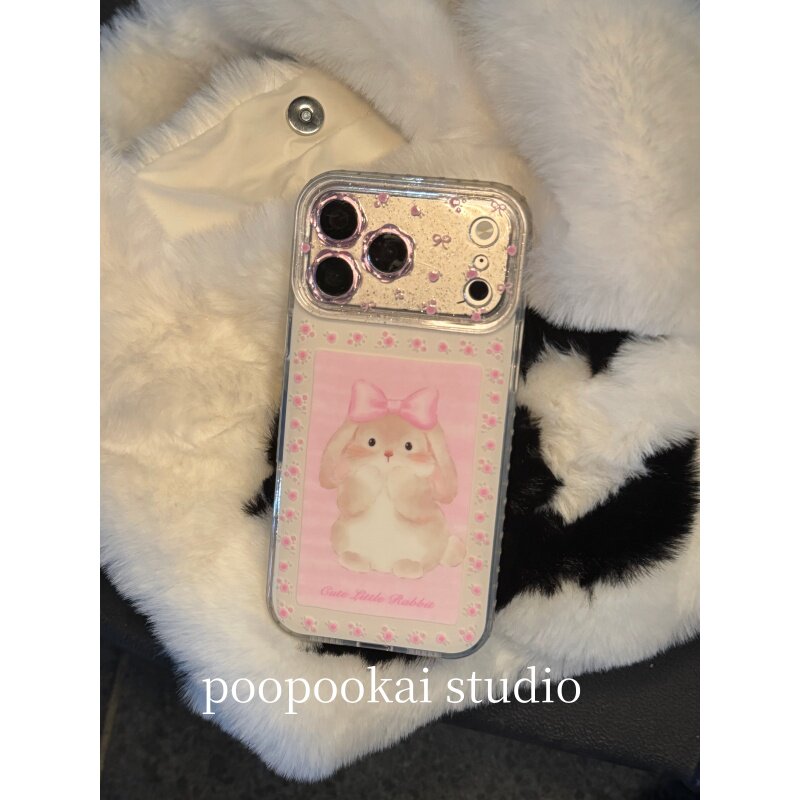 PooPookai ins少女心碎花捂嘴兔子适用于苹果16/17promax/iPhone15pro手机壳女款14全包防摔13保护套
