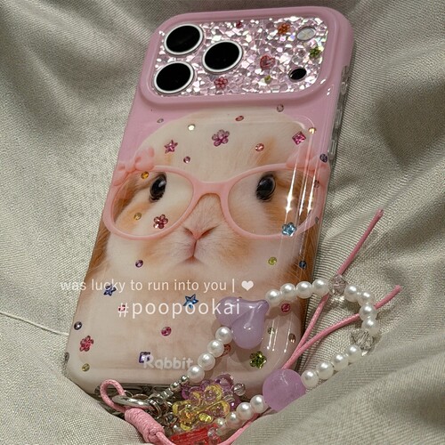 PooPookai ins可爱粉色眼镜小兔适用于iPhone18promax/17pro保护套16手机壳15个性潮流女款防摔少女心