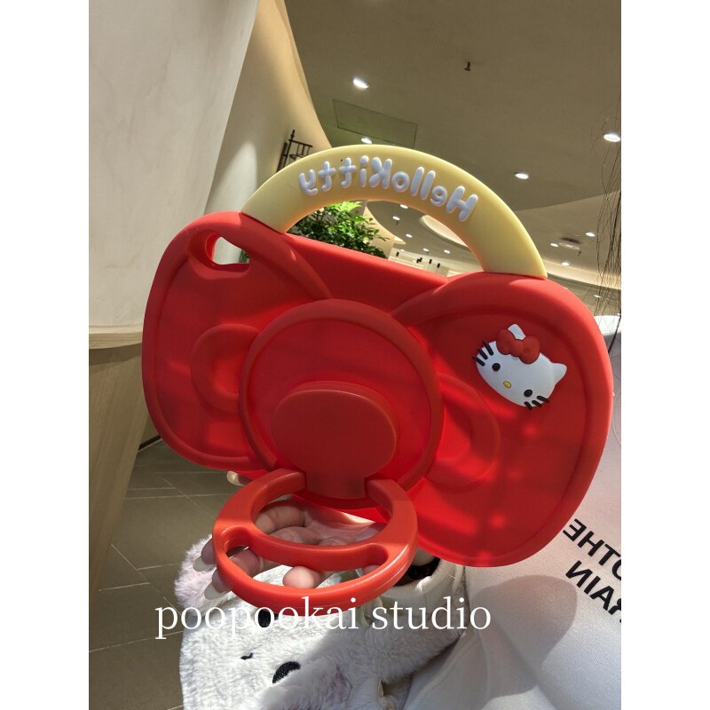 PooPookai红色蝴蝶结手提包硅胶iPad2025保护套第11代新款Air7/6/5适用苹果iPad10保护壳10.9平板Pro11寸