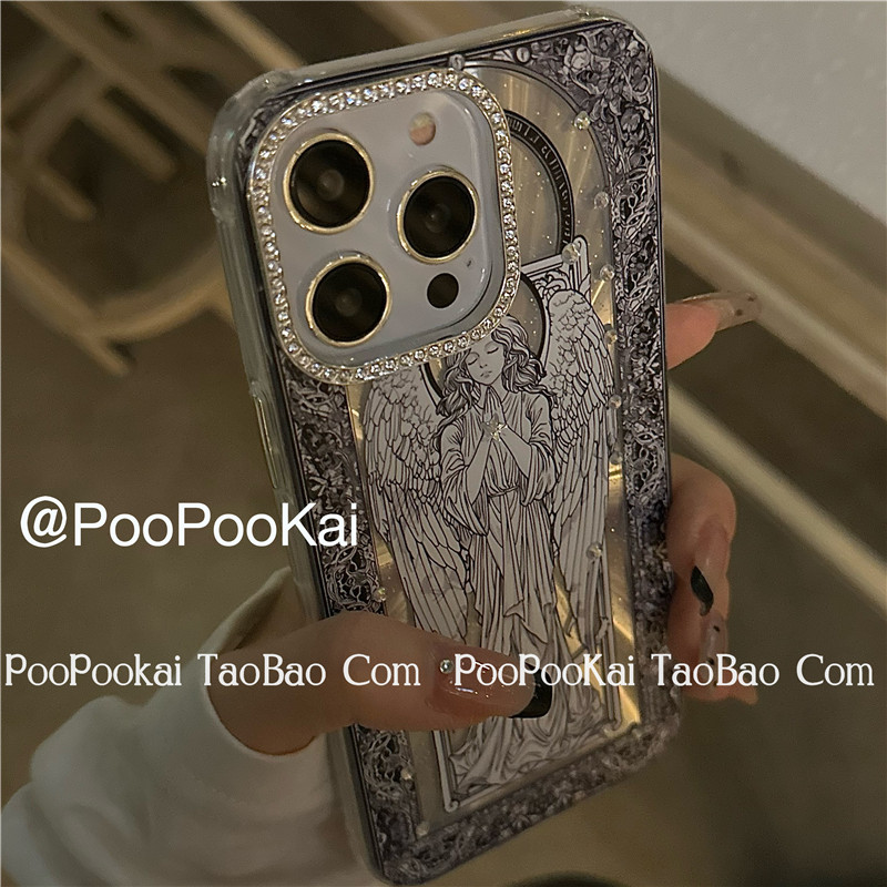 PooPooKai欧美复古双手合十天使适用苹果15iphone14手机壳13promax防摔ins保护套12个性11高级感文艺全包镜头-封面