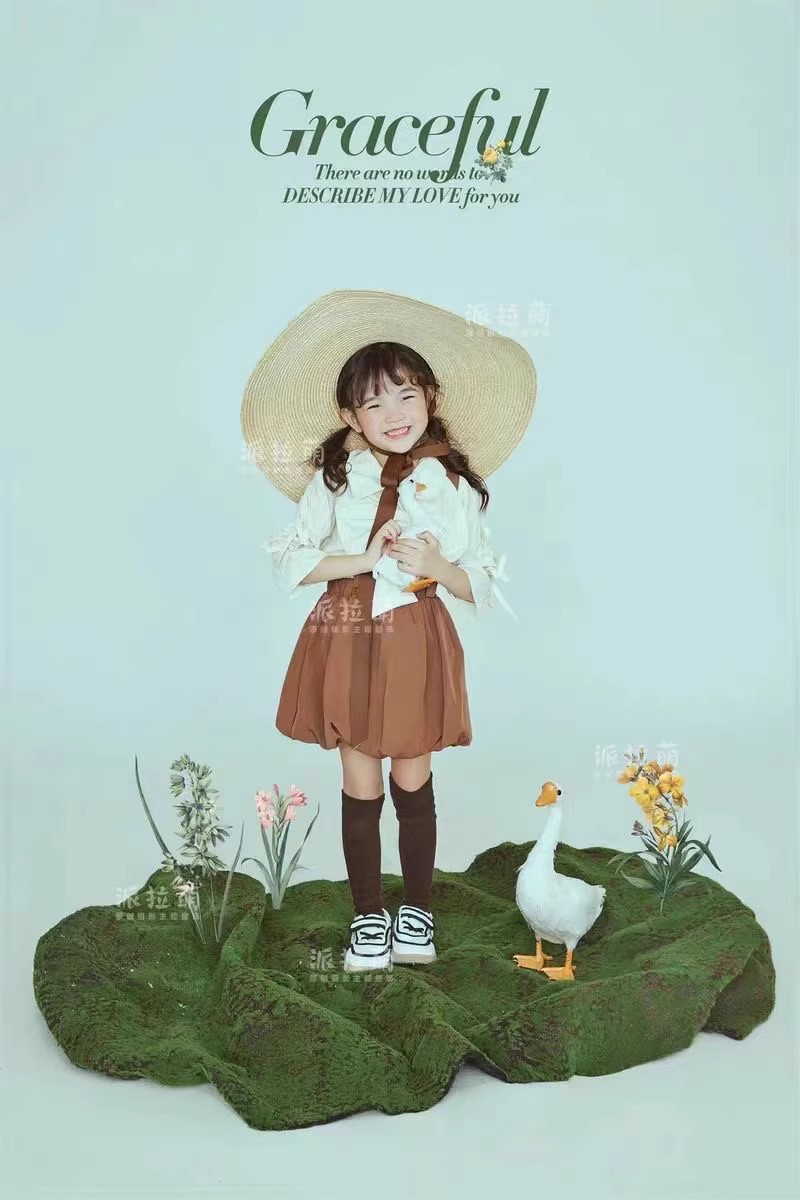 ins外景拍照摄影工作室女宝背带裤套装北欧小清新照儿童摄影服装