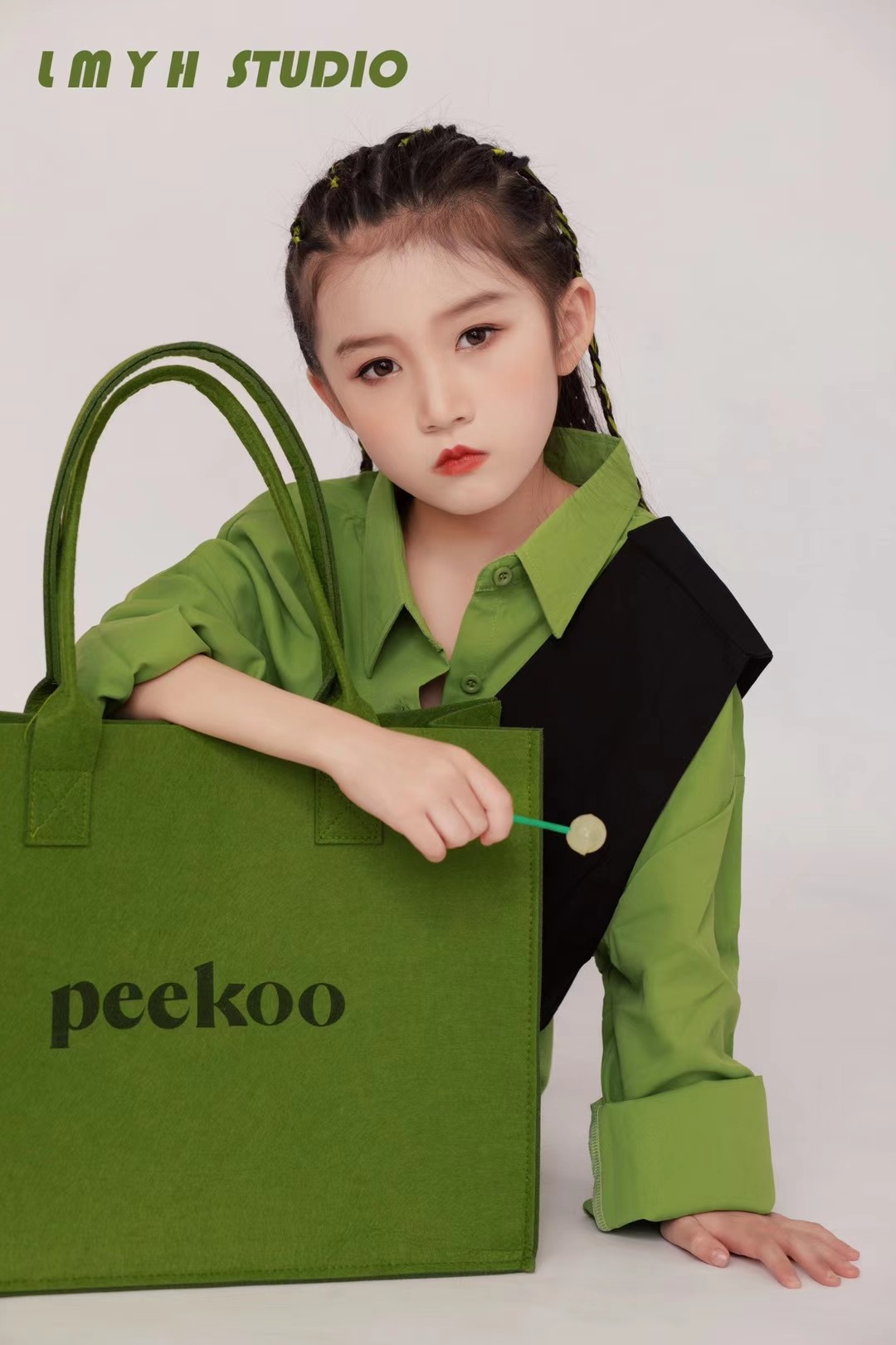 儿童摄影服装时尚女大童9岁感绿色衬衫裙艺术照拍照衣服影楼主题