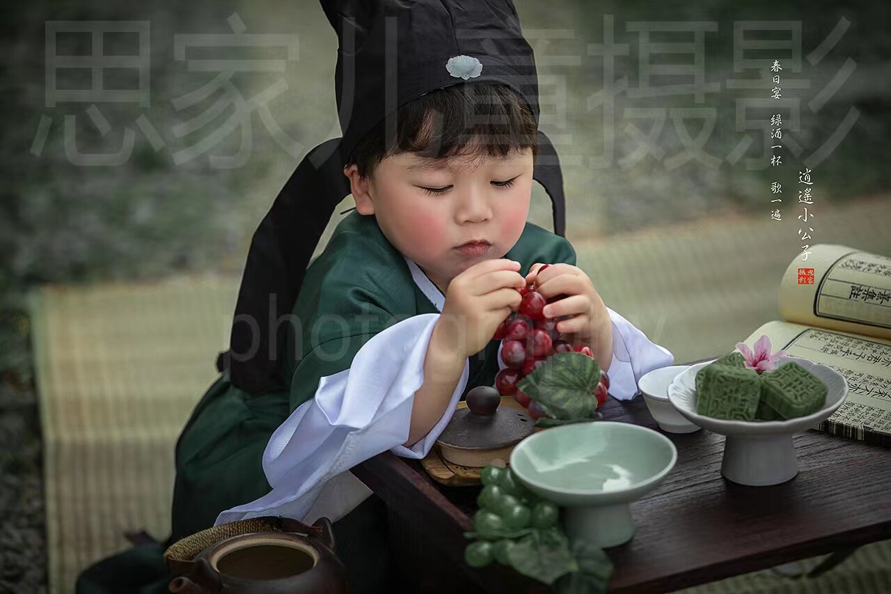 儿童摄影服装逍遥公子周岁10岁影楼拍照男宝古风主题唐装诗仙李白