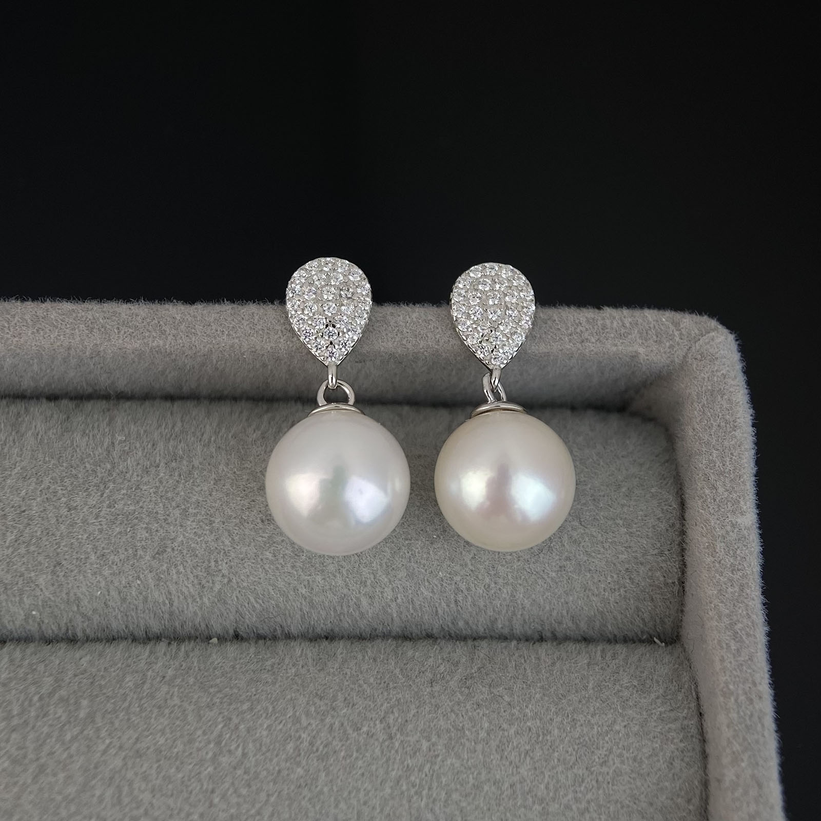 天然淡水珍珠气质百搭耳钉正圆9-10mm珍珠女s925纯银珍珠耳饰诸暨