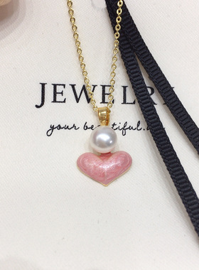诸暨珍珠5A级无瑕天然淡水珍珠项链糖果粉爱心形珍珠吊坠