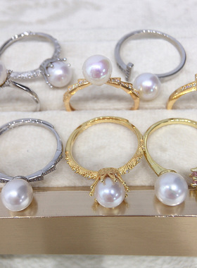 正圆高亮天然淡水AK珍珠戒指轻奢系列通体S925纯银珍珠戒指