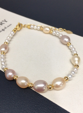 诸暨源头小米珠米形天然淡水珍珠手链baby珍珠混彩珍珠手饰