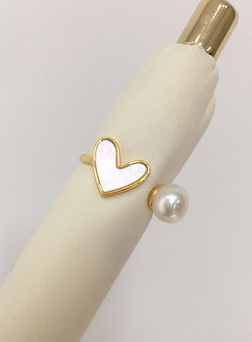 5A级高亮天然淡水珍珠戒指天然海贝贝母韩版爱心形珍珠戒指