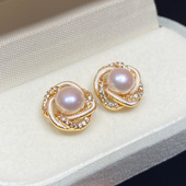 源产地诸暨18K包金鸟巢珍珠耳钉天然淡水真珍珠耳环女S925纯银针
